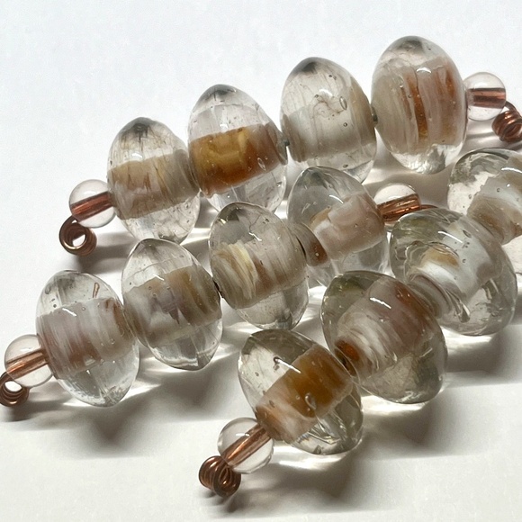 As Low As $2 Handmade Clear Oatmeal Swirled Lampwork Glass Rondelles 16x10mm (4) - Picture 4 of 4